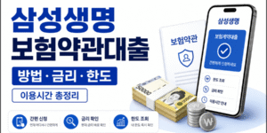 삼성생명 보험약관대출 방법, 금리, 한도, 이용시간을 안내하는 16:9 썸네일 이미지.