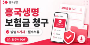 흥국생명 보험금 청구 방법 5가지와 필수 구비서류, 청구서 양식 PDF 다운로드를 안내하는 16:9 썸네일 이미지.