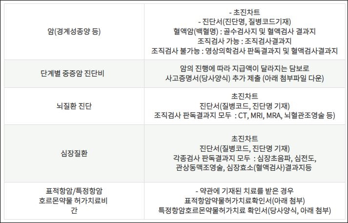 진단사실확인서류 리스트