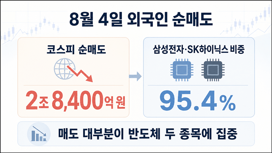 외국인 순매도 규모와 반도체 쏠림 수치를 강조한 카드