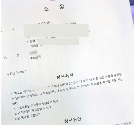 “보험회사가 제기한 구상금 청구 소송의 소장 일부. 원고와 피고 정보, 구상금 청구취지 및 청구원인이 기재된 법원 제출 서류.”