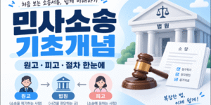 “민사소송 기초개념과 원고·피고·법원, 소송절차를 설명하는 썸네일”